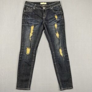 Almost Famous Premium Skinny Jeans Distressed Frayed Hem Junior Size 11